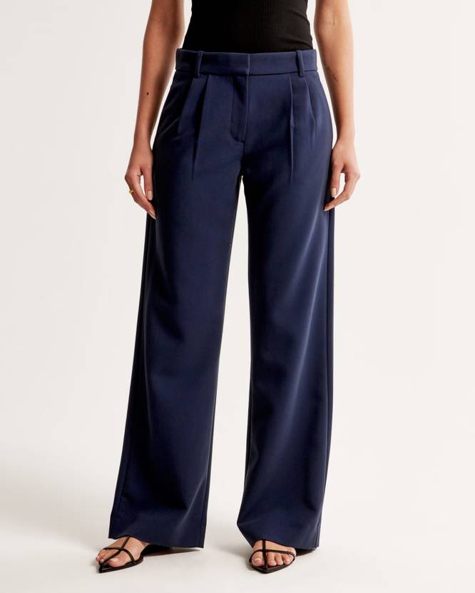 FNOCKS Women Flared Dark Blue Cotton Blend Trousers