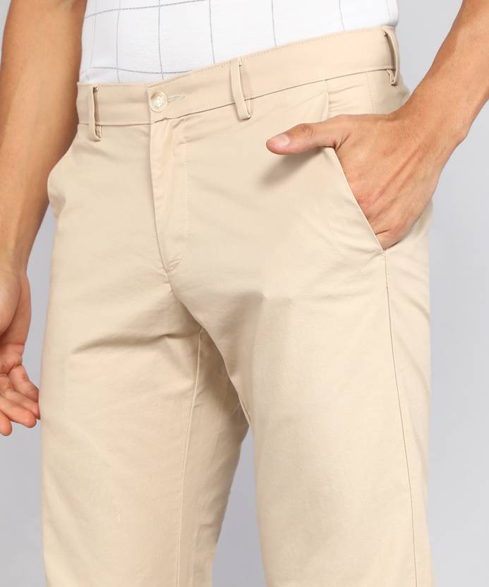 Men Regular Fit Blue Cotton Blend Trousers