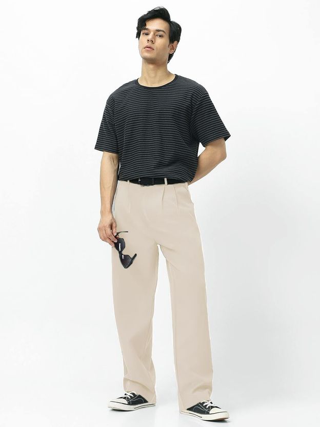 Urbano Loose Fit Men Cream Trousers - Image 4