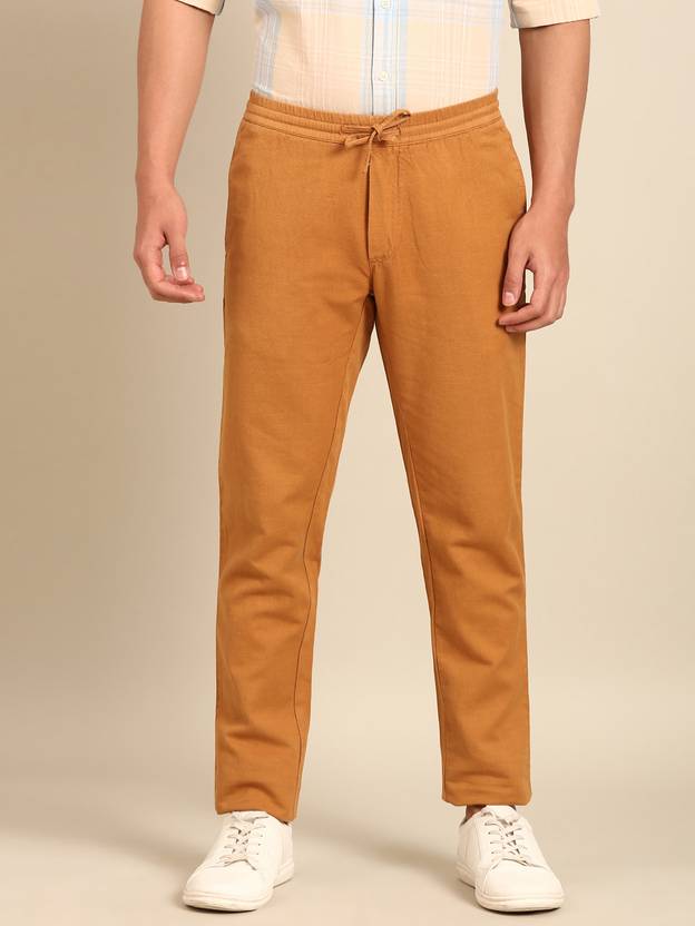 CAVALLO BY LINEN CLUB Men Slim Fit Yellow Linen Blend Trousers
