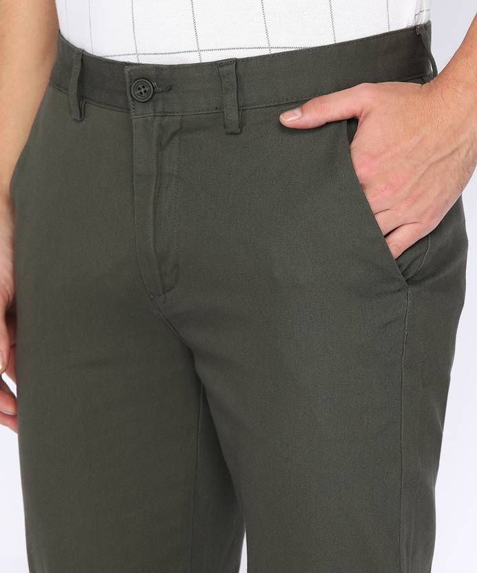 Men Skinny Fit Light Green Cotton Blend Trousers