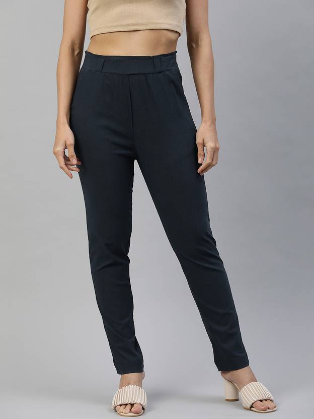 ADBUCKS Women Regular Fit Blue Pure Cotton Trousers