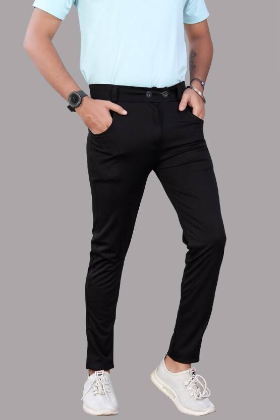 Anshulgarments Men Regular Fit Black Lycra Blend Trousers