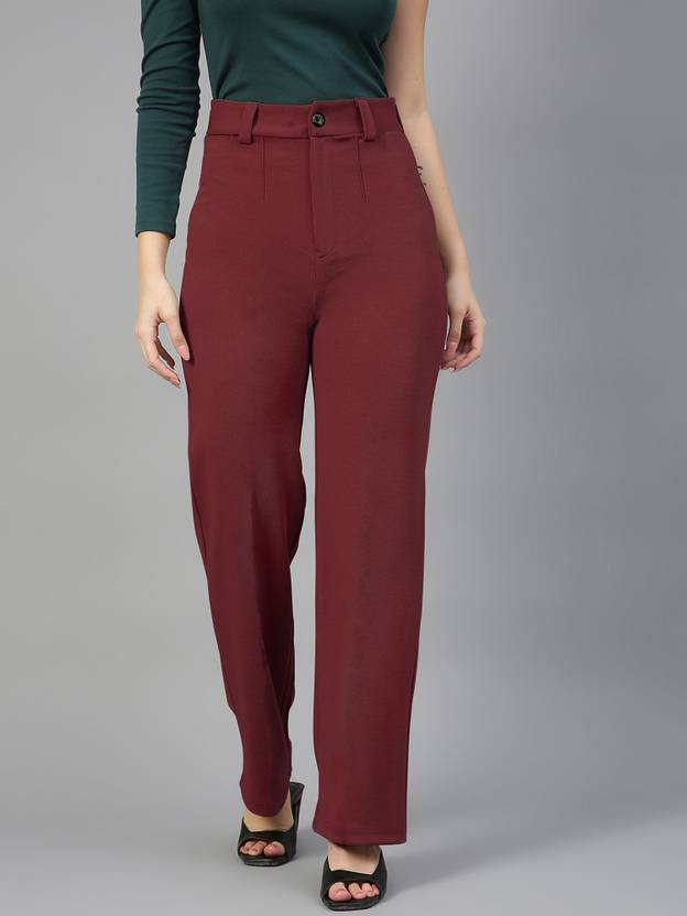 Mehrang Regular Fit Women Maroon Trousers