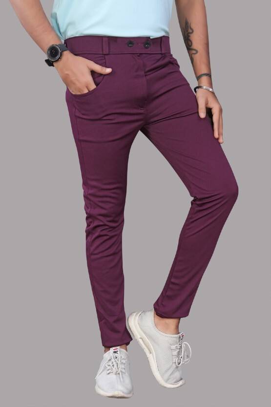 Anshulgarments Men Regular Fit Purple Lycra Blend Trousers