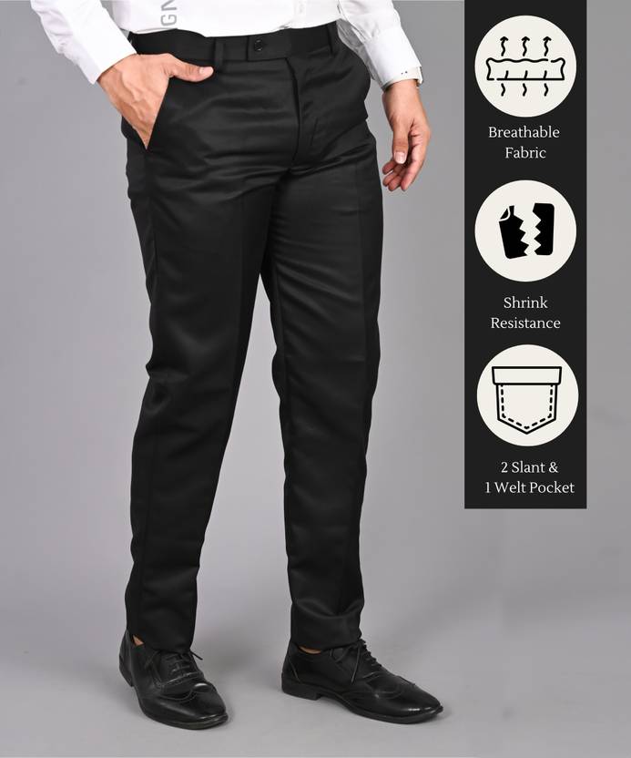 STREETVIBES Slim Fit Men Black Trousers