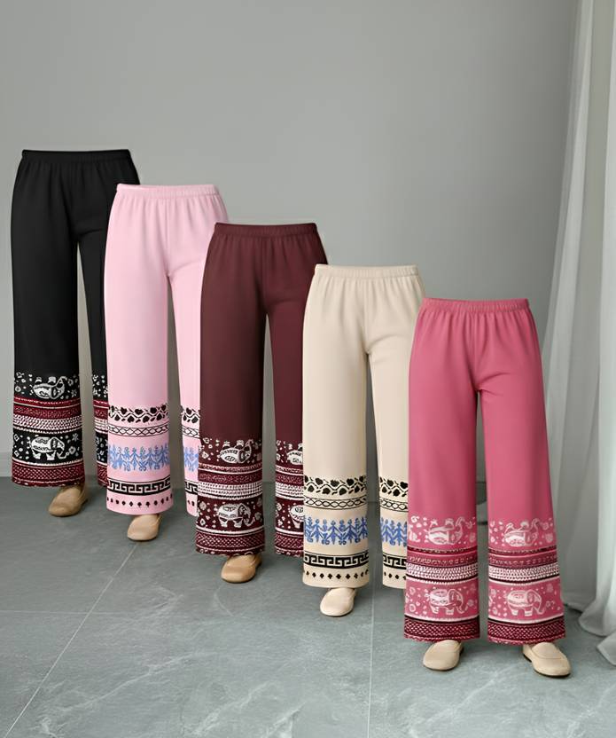 VP TEXX Pack of 5 Girls Loose Fit Multicolor Viscose Rayon Trousers