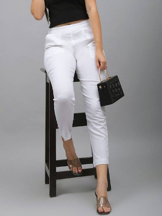 AlkaCreation Women Regular Fit White Cotton Blend Trousers