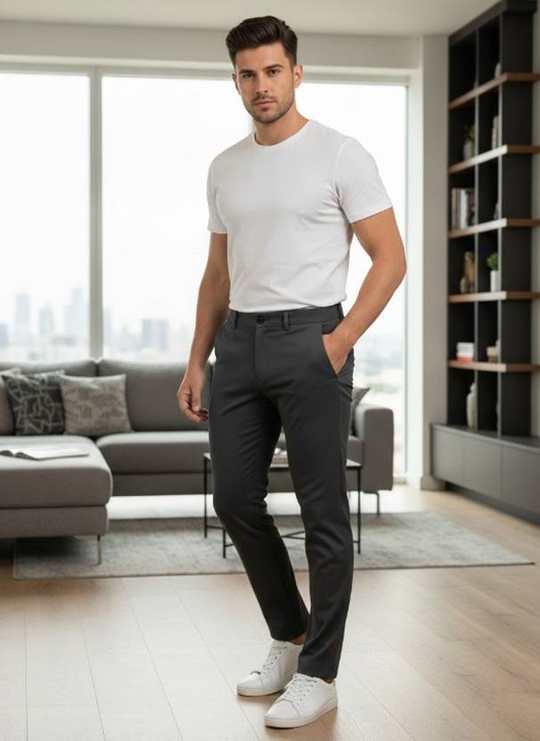 Aroziya Slim Fit Men Grey Trousers