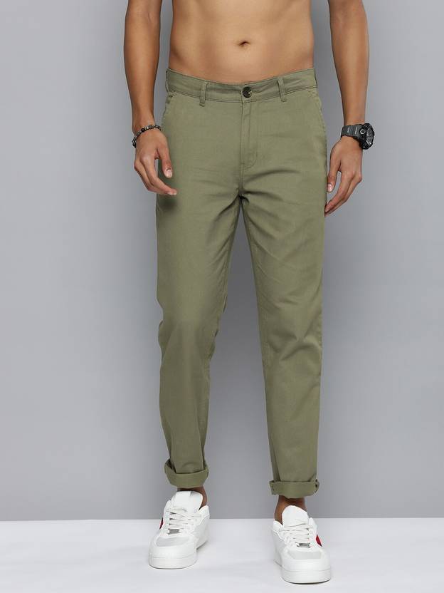 R.Code by The Roadster Life Co. Men Regular Fit Green Pure Cotton Trousers
