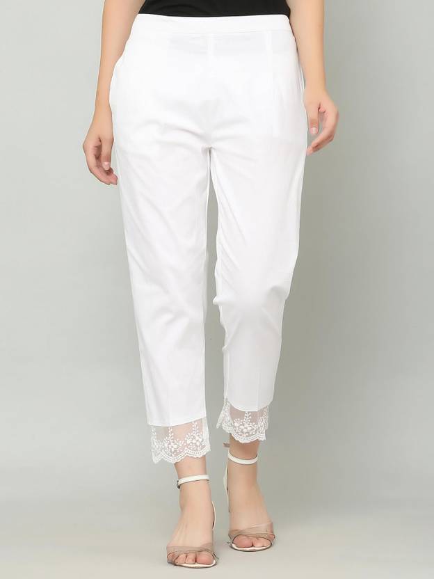 Aasma Creatives Women Regular Fit White Cotton Blend Trousers