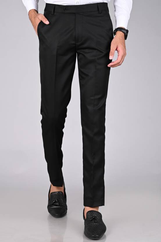 Men Regular Fit Black Cotton Blend Trousers