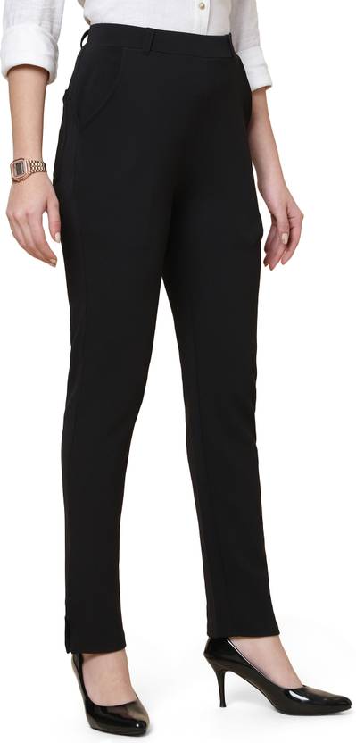 Women Slim Fit Black Polycotton Trousers