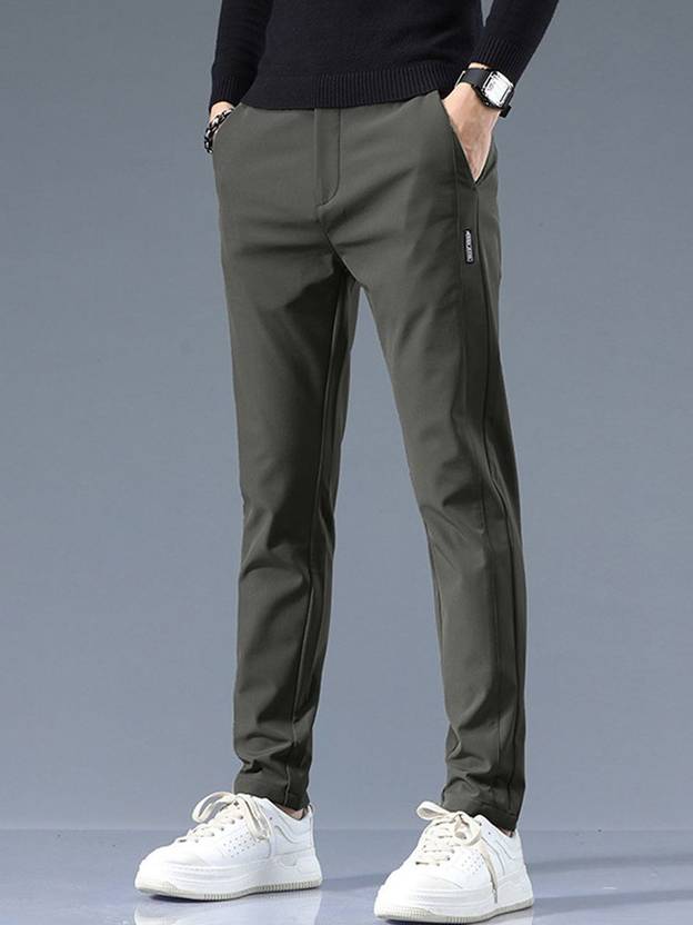 Suo Men Loose Fit Grey Polyester Trousers