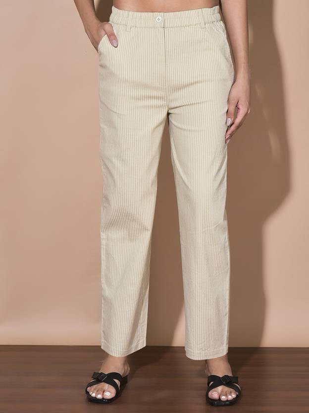 FFU Women Beige Cotton Blend Trousers