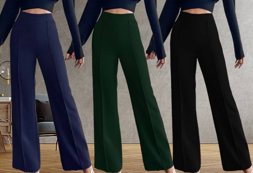 Kintu Parantu Regular Fit Women Dark Blue, Green, Black Trousers
