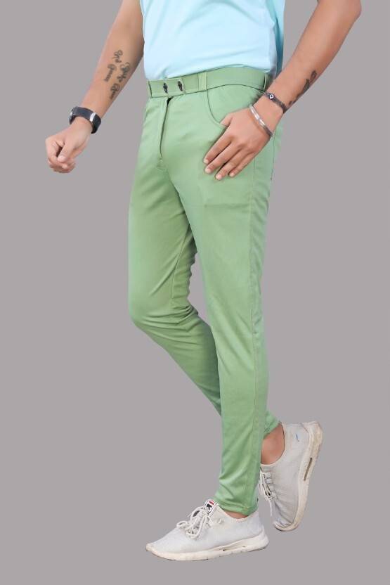 Anshulgarments Men Regular Fit Green Lycra Blend Trousers