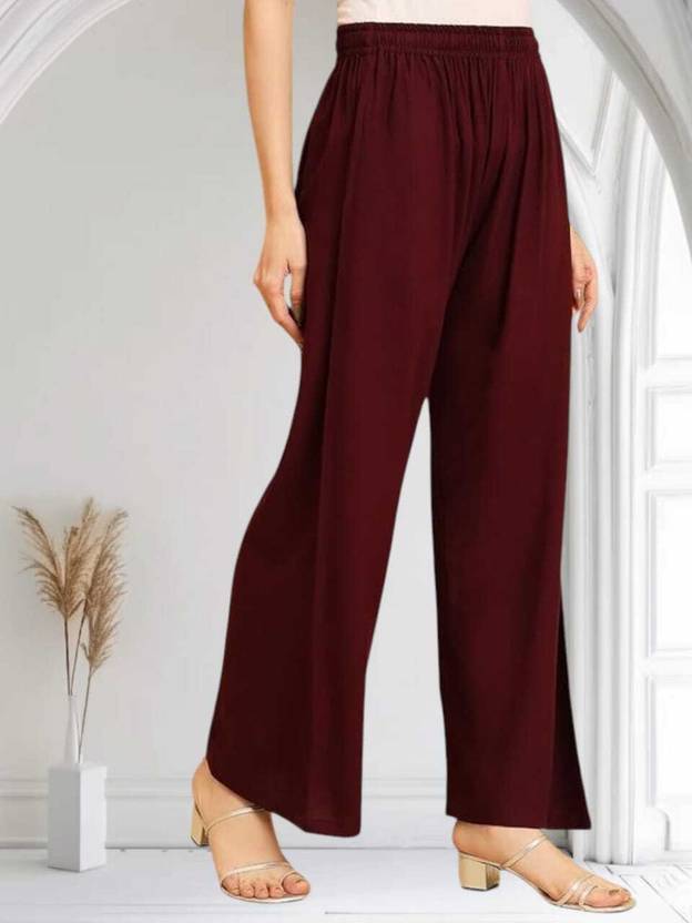 BCD FASHION Women Regular Fit Maroon Viscose Rayon Trousers
