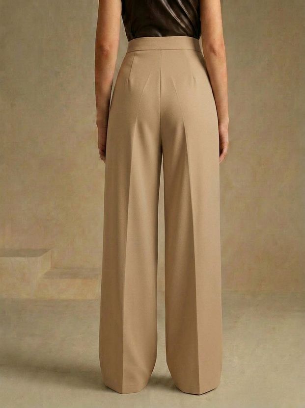 Dolsia Women Beige Cotton Blend Trousers - Image 2