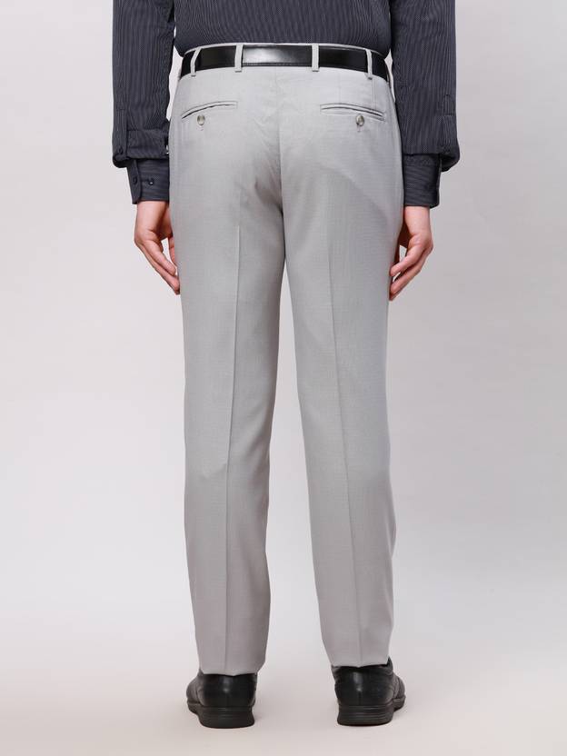 Men Slim Fit Grey Polyester Trousers