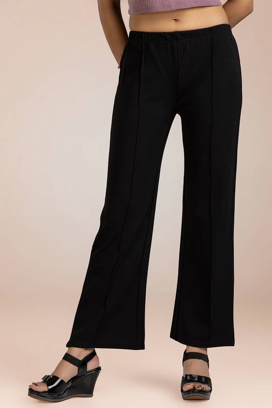 MANGODRESSES Women Relaxed Black Polycotton Trousers