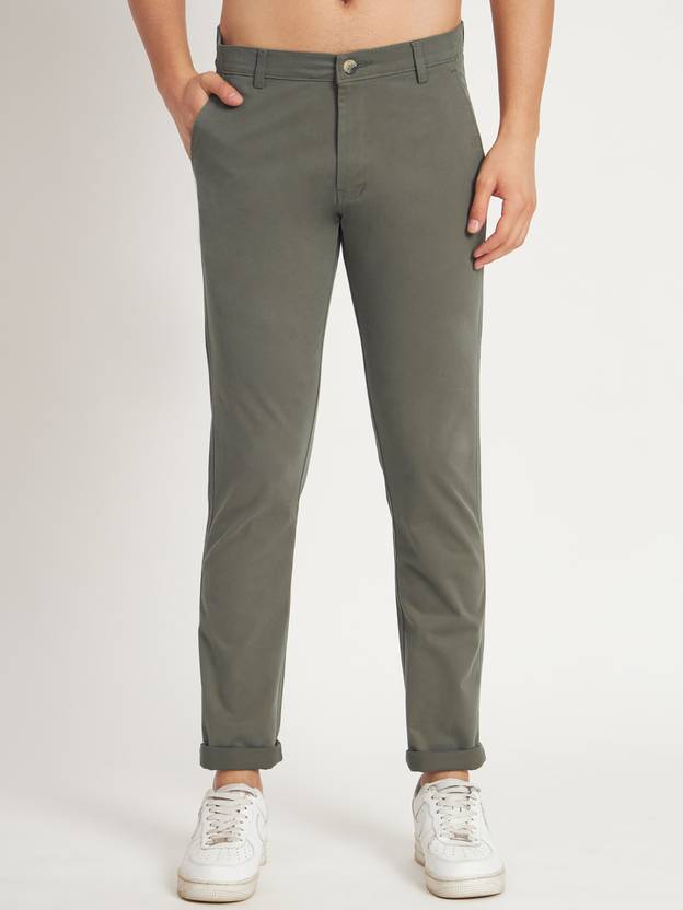 RAGZO Men Regular Fit Dark Green Pure Cotton Trousers