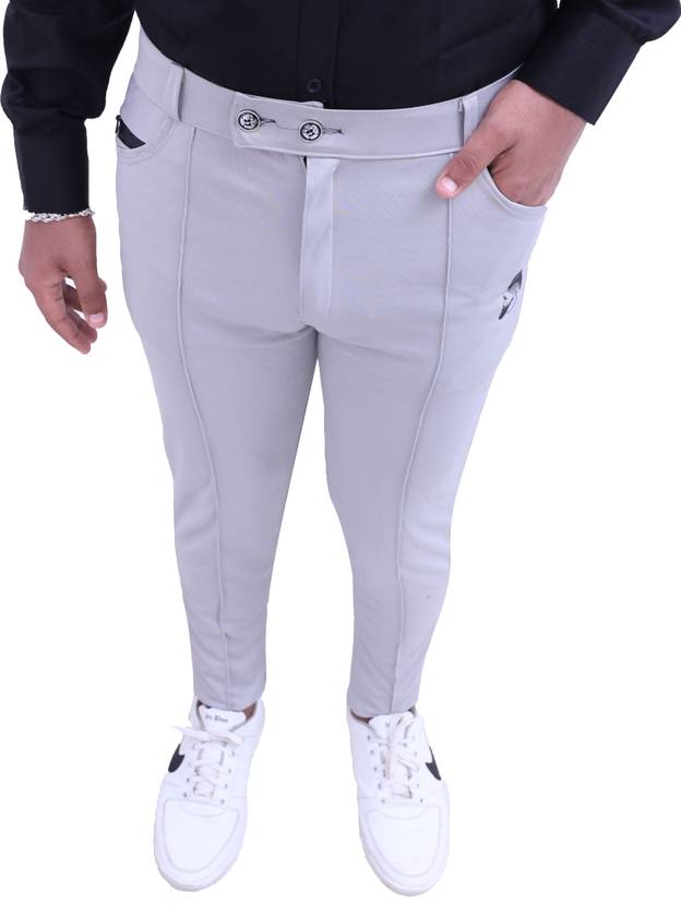JMT Men Regular Fit Grey Lycra Blend Trousers