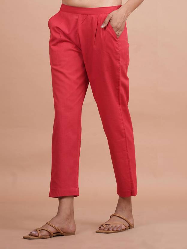 AlkaCreation Women Regular Fit Red Cotton Blend Trousers