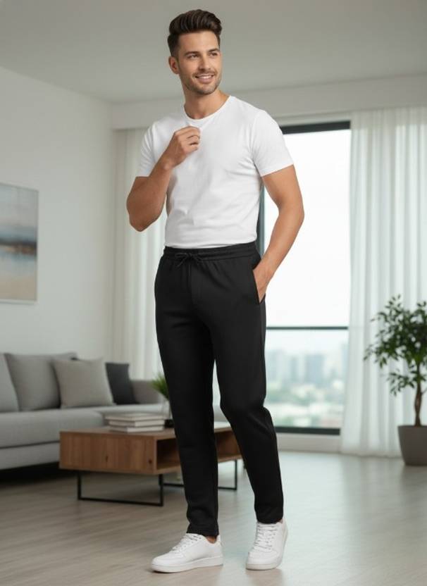 Aroziya Slim Fit Men Black Trousers