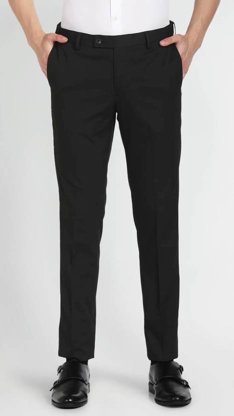 ARDLOR Men Slim Fit Black Cotton Blend Trousers
