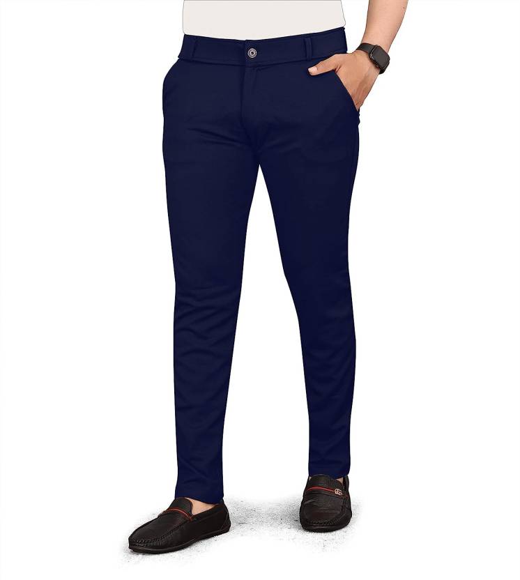 [Sizes 28, 30, 32, 34] METRONAUT Slim Fit Men Lycra Blend Dark Blue Lycra Blend Trousers