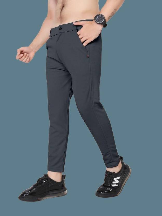 AVYRA Men Slim Fit Grey Lycra Blend Trousers