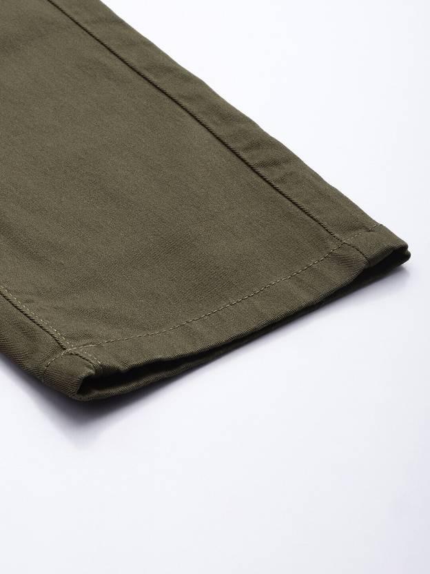 Men Slim Fit Green Pure Cotton Trousers