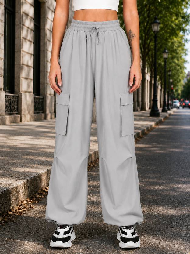 1stLov Relaxed Women Grey Trousers