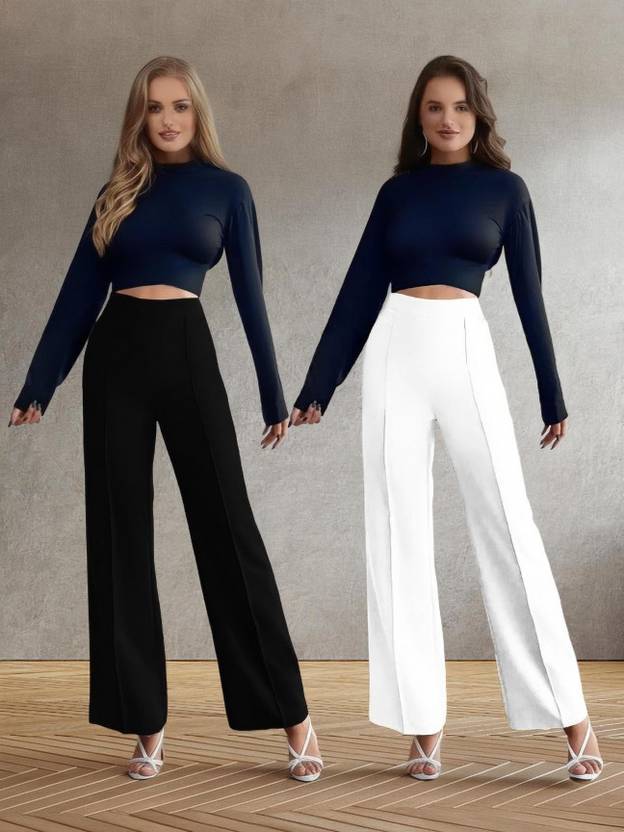 Kintu Parantu Women Regular Fit Black, White Polyester Trousers