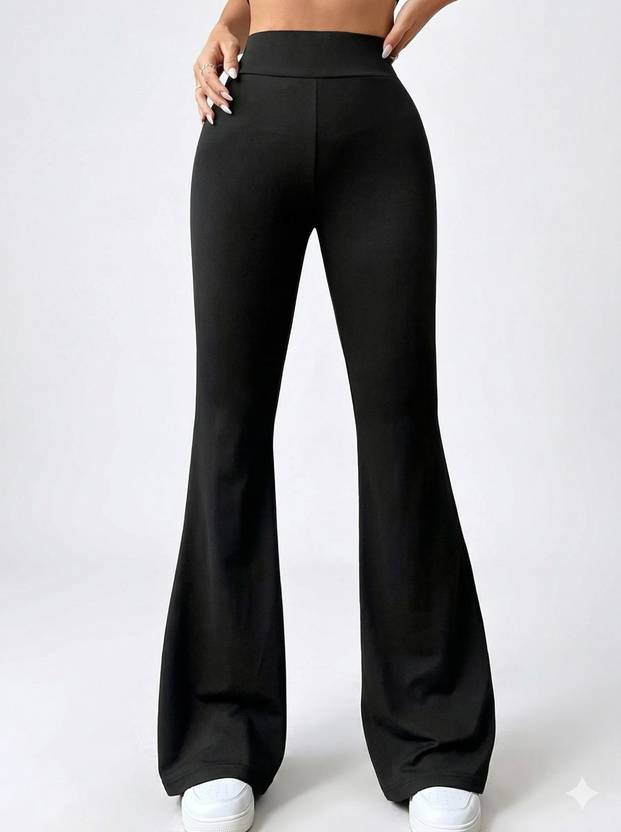 StylecastXpluto Women Flared Black Lycra Blend Trousers