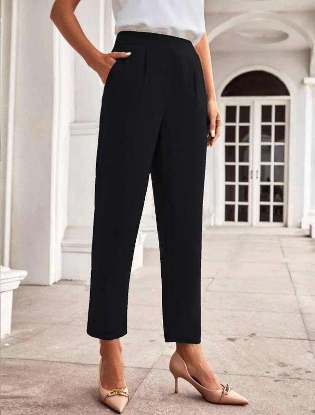 AlkaCreation Women Straight Fit Black Viscose Rayon Trousers