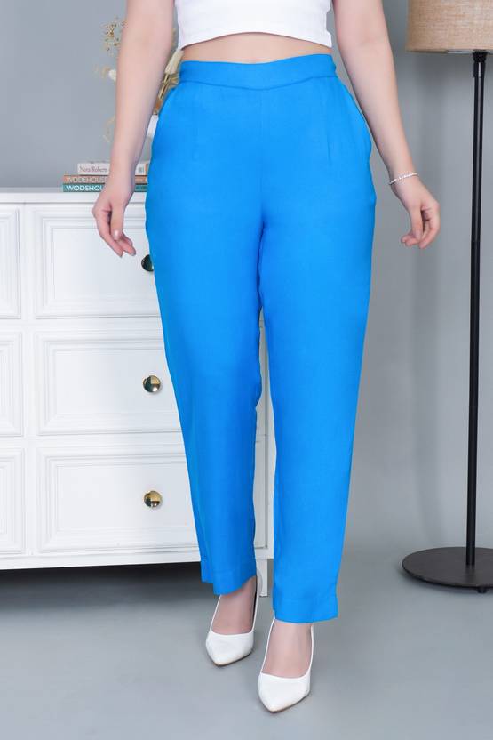 mlada Women Relaxed Blue Viscose Rayon Trousers