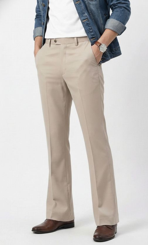 Lunora Men Beige Flared Lycra Trousers - Image 1