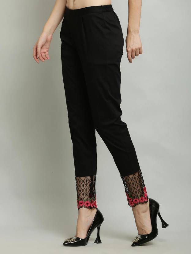 Aasma Creatives Women Regular Fit Black Cotton Blend Trousers