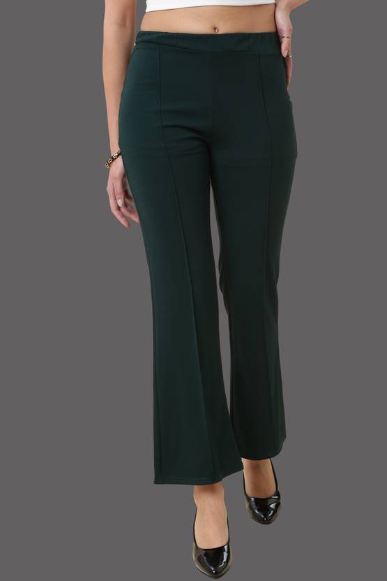 fithub Women Regular Fit Dark Green Viscose Rayon Trousers