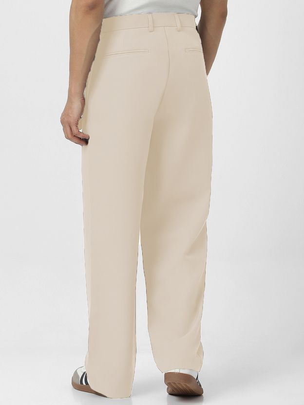 Urbano Loose Fit Men Cream Trousers - Image 3