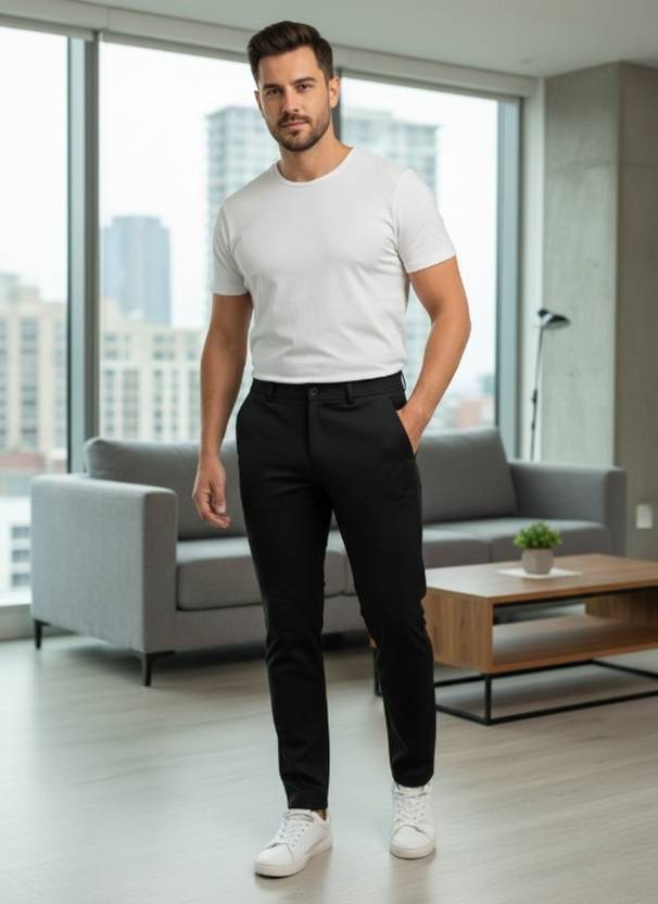 Aroziya Slim Fit Men Black Trousers
