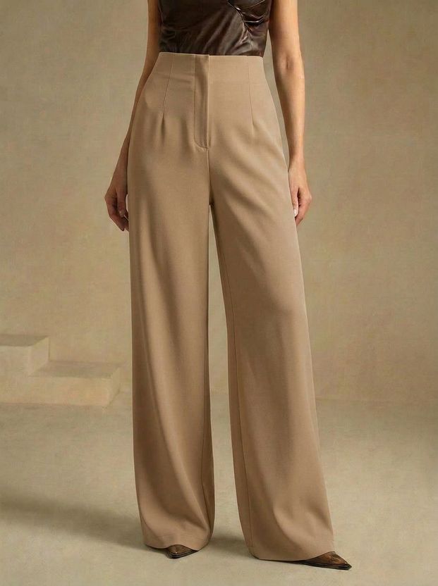 Dolsia Women Beige Cotton Blend Trousers - Image 1