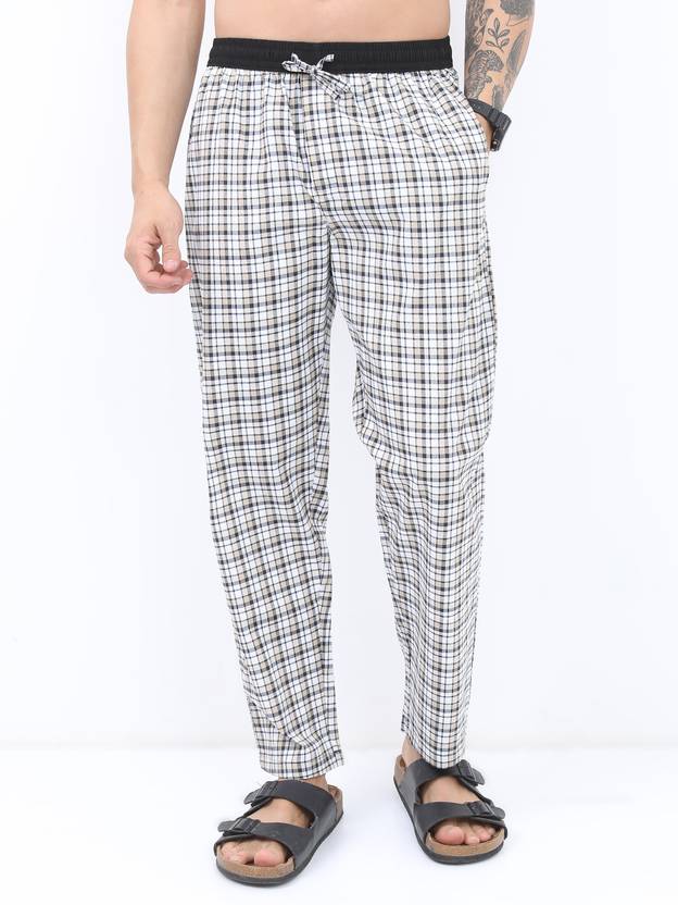 [Sizes 30, 34, 36] HIGHLANDER Men Checkered White Track Pants