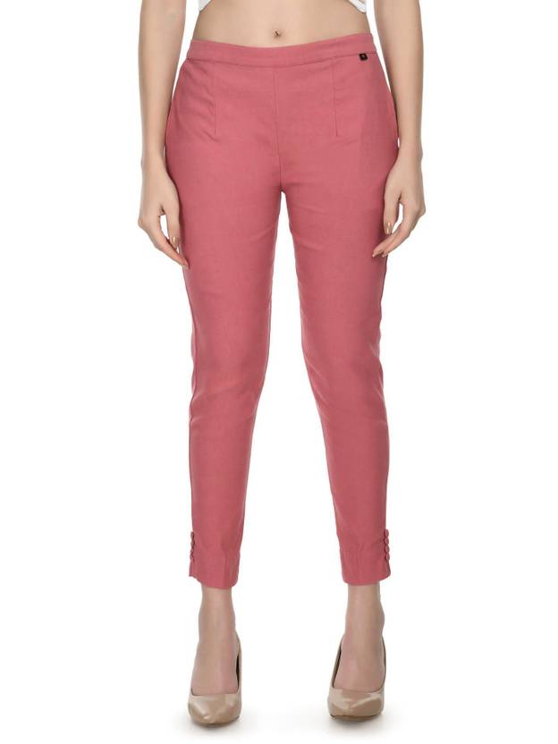 24Hour Fashion Women Regular Fit Pink Cotton Blend Trousers