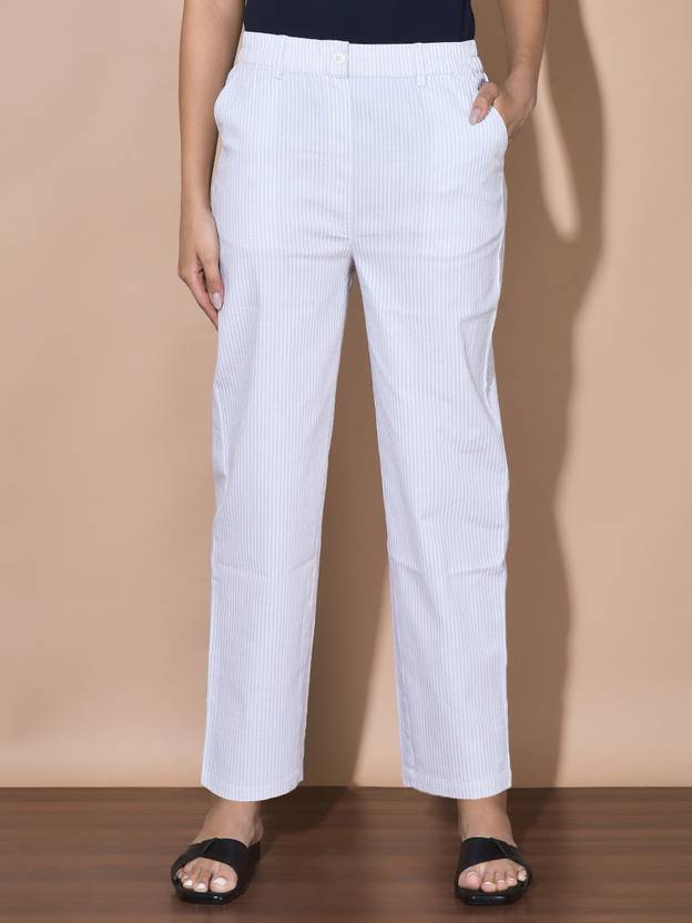 FFU Women White Cotton Blend Trousers