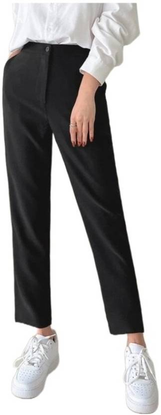 FNOCKS Women Regular Fit Black Cotton Blend Trousers