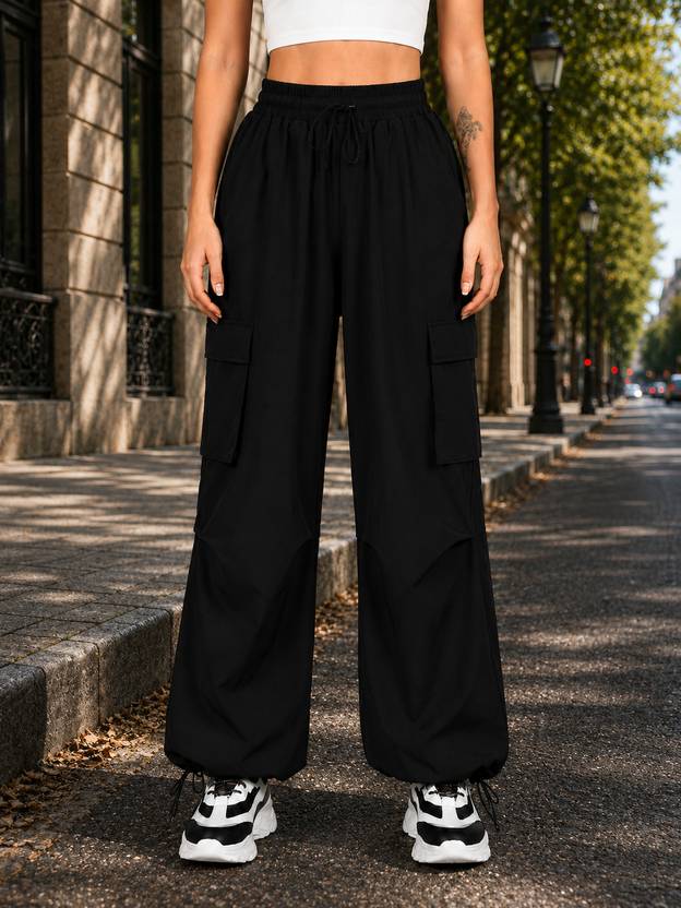 1stLov Relaxed Women Black Trousers