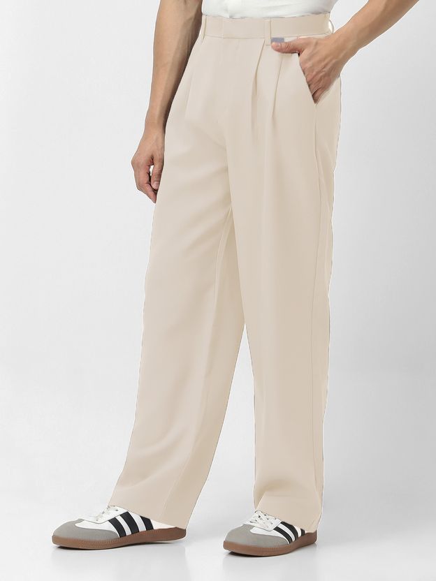 Urbano Loose Fit Men Cream Trousers - Image 2